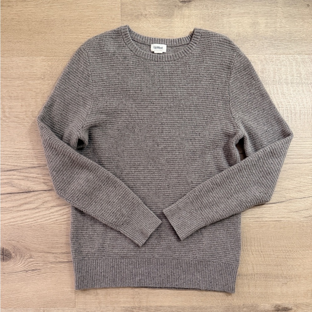 UpWest Taupe/Grey/Brown Cashmere Crewneck Knit Sweater